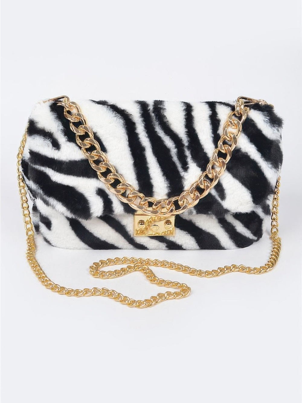 Faux Zebra Fur Shoulder Bag